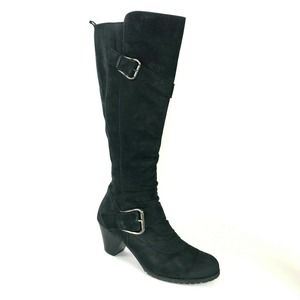 Paul Green Kimberly Boot Black Suede Knee High Buckle Detail Womens Size US 8